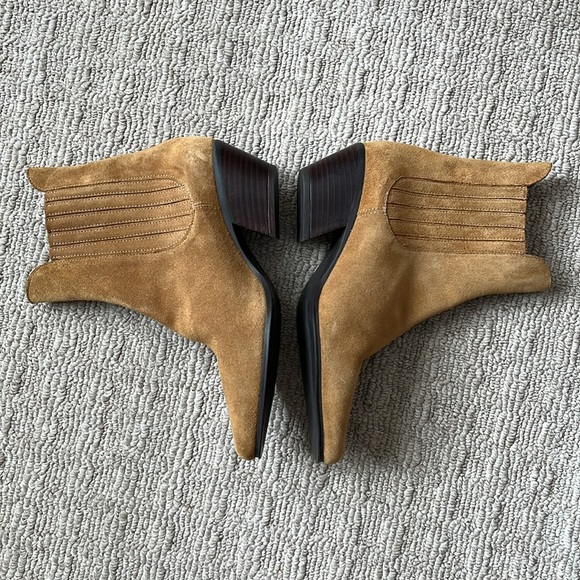 Zara Shoes Zara Western Cowboy Split Leather Tan Camel Suede Block Heel Ankle Boot Size 7
